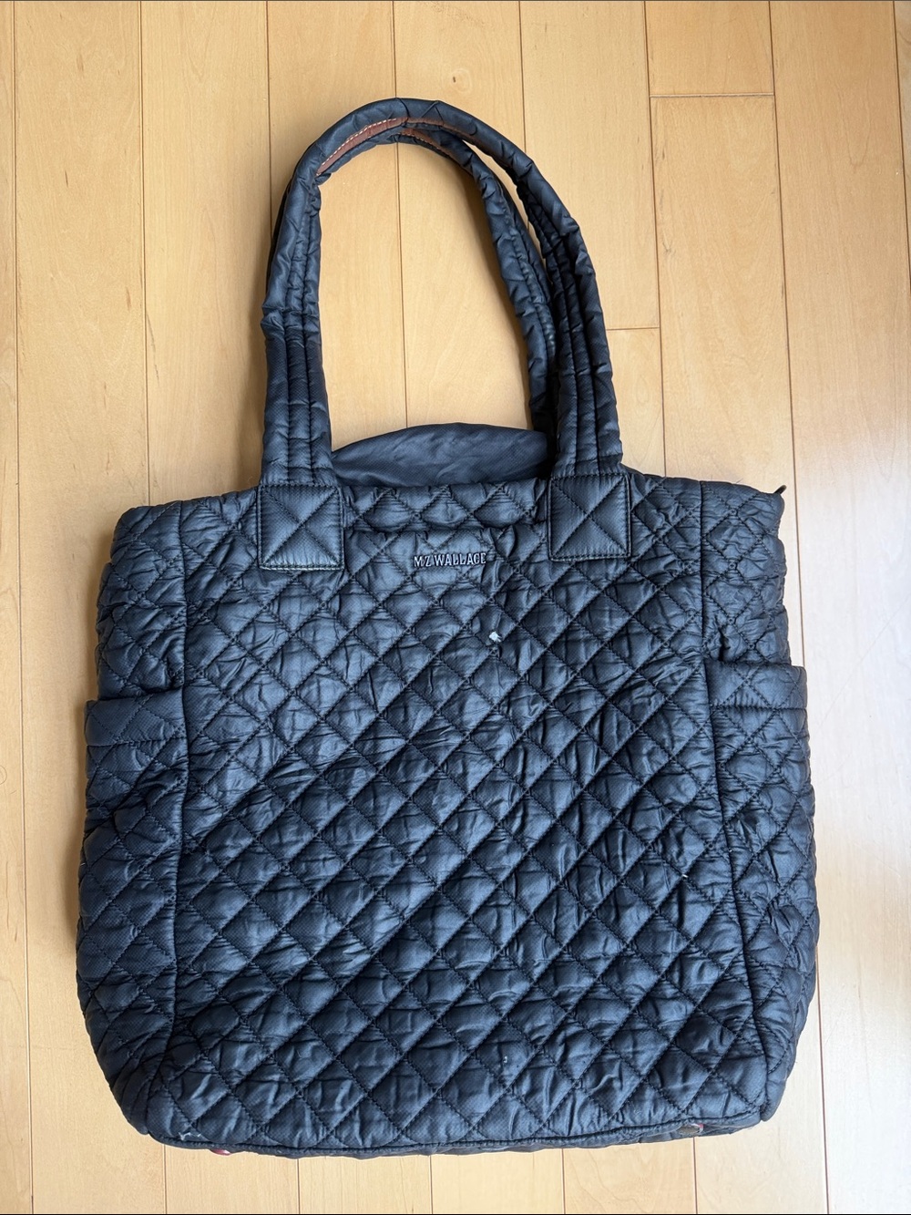 MZ Wallace Black Quilted Nylon Tote Bag with Side Pockets